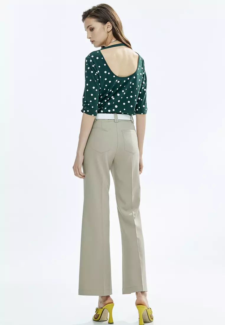 Boot Leg Green Pants With Front Slit