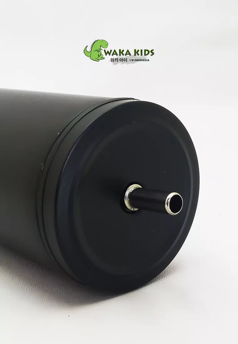 Wakakids Termos Coffee & Tea Stainless Steel Tumbler Mug Simple Polos Free Sedotan 600ml K4039 Venrc Hitam