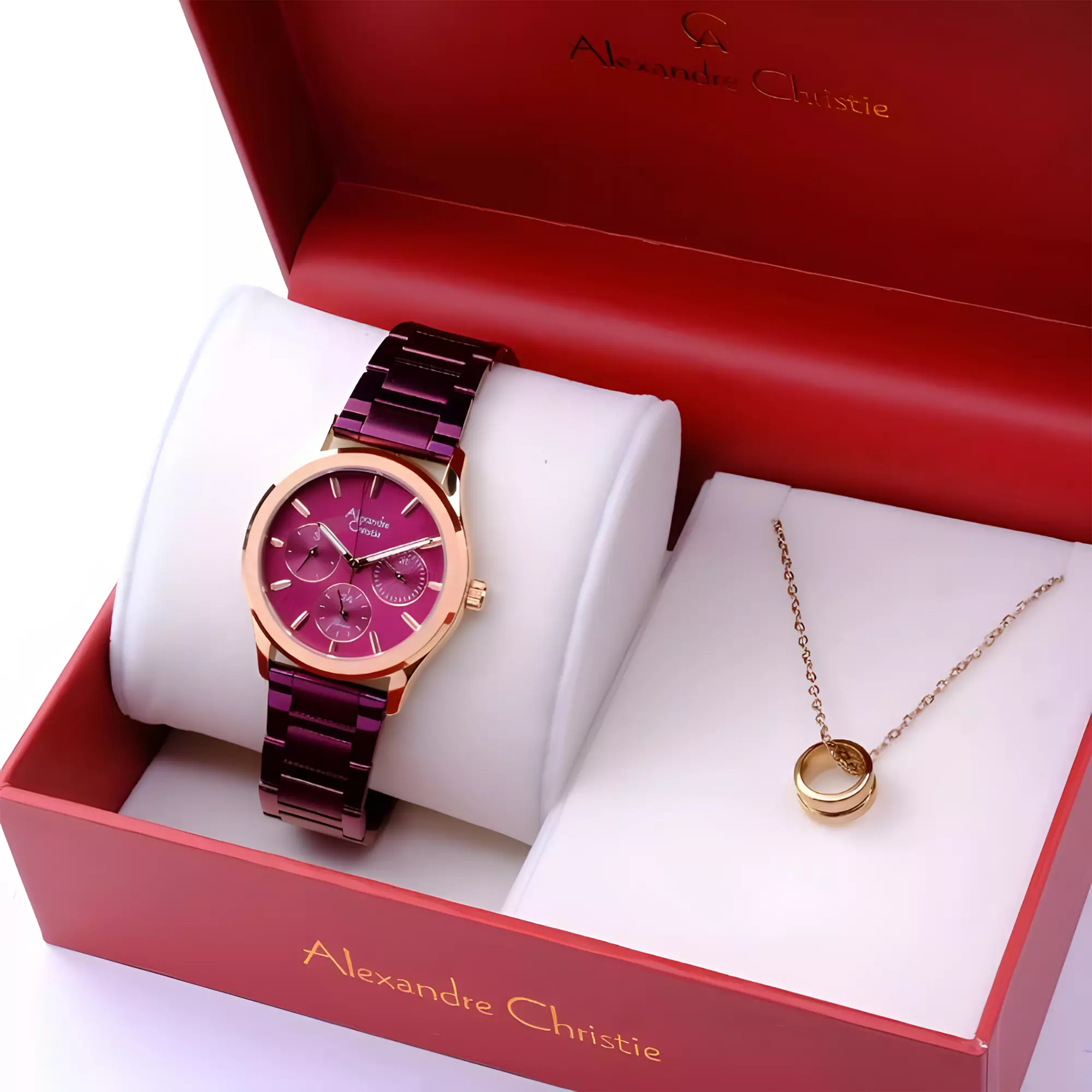 Alexandre Christie - Jam Tangan Analog Wanita - Rose Gold Red - All Stainless Steel - 2C01 BFBRDPE