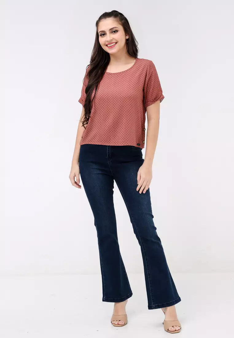 Woven Printed Rayon Short Sleeves Blouse