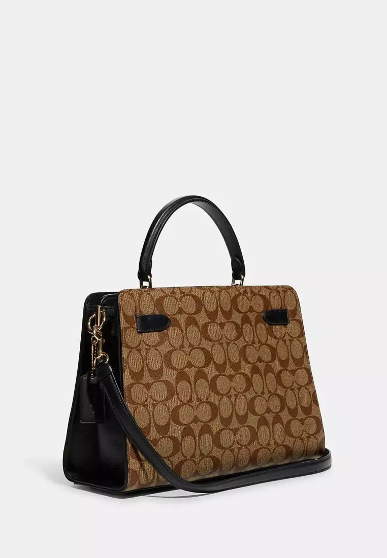 Coach Lane Carryall In Blocked Signature Canvas Khaki Brown Multi