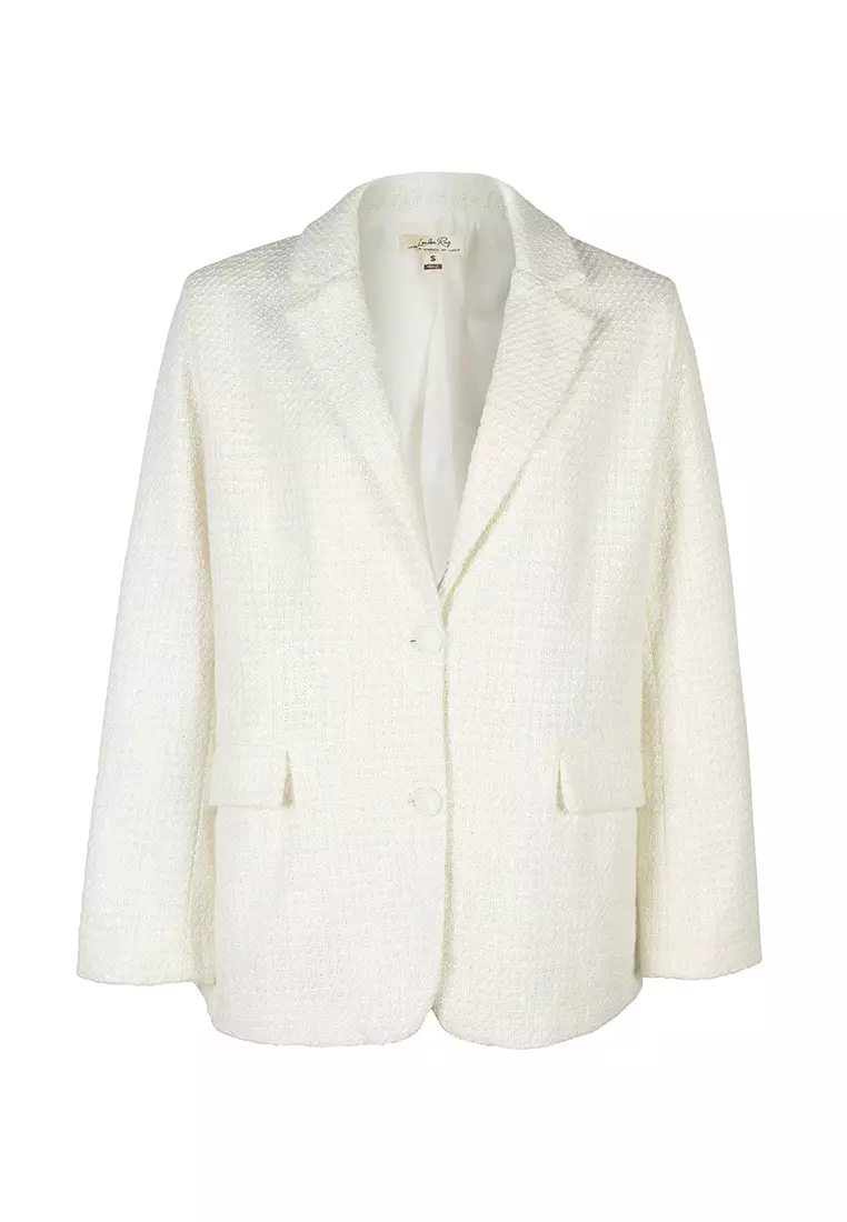 Sequin Embellished Oversized Blazer in White