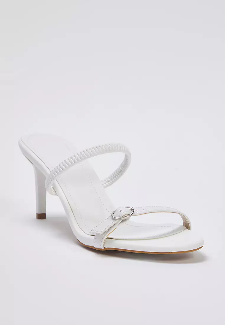 White Buckle Detailed Dual-Use Thin Heeled Almond Toe Women's Heeled Sandals Takss25To00010
