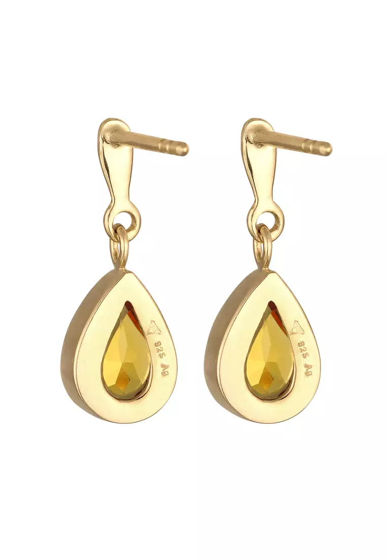 Anting Perhiasan Perak 925 Wanita Ear Hanger Drop Elegant Citrine Gold Plated