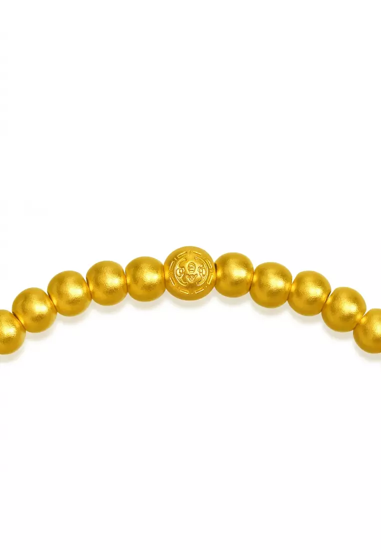999.9 24K Pure Gold Cultural Blessings Diamond Lotus Motifs Bracelet for Women 14cm 94554B