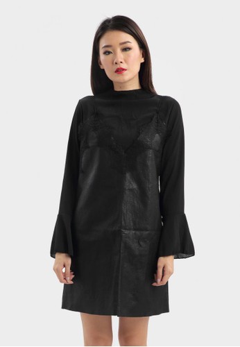 Bell Sleeve Blouse + Leather Outer in Black
