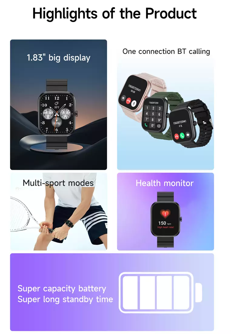 Smart Watch T34 Mulit Sports Mode AI Voice Assistant Long Standby Battery black