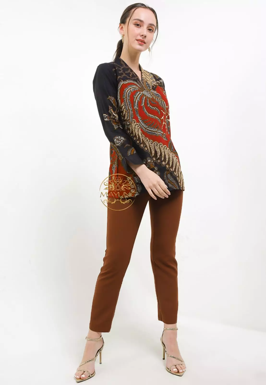 Blouse Batik Eka Cendrawasih Maron Premium Slimfit Modern