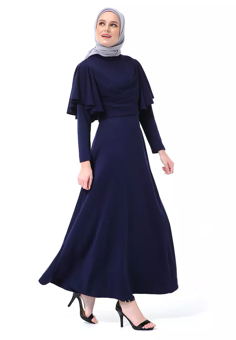 Zeta Dress Fashion Muslimah Wanita Long Sleeve Style Basic Relaxed Fit - Navy