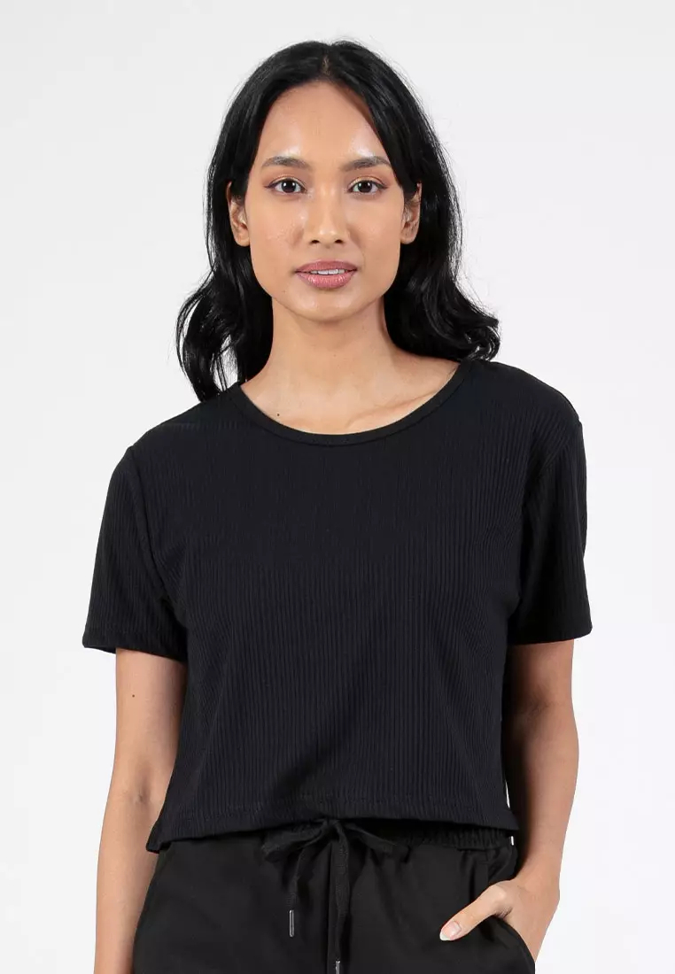 Forest Ladies Ribbed Crop Top Women Crop T-Shirt | 822343-01Black