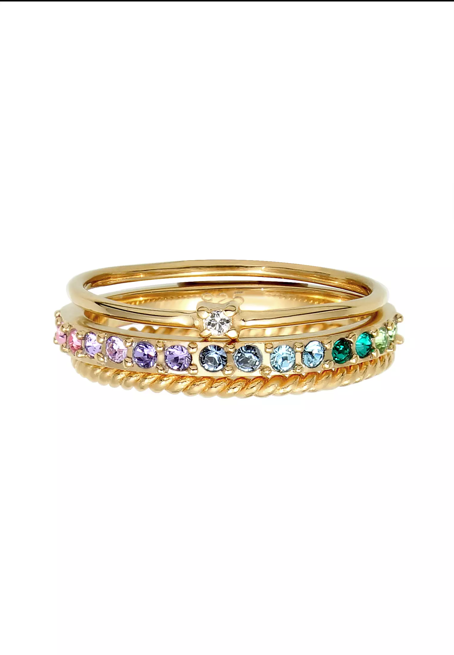 Ring Set Multi-Colour Crystals Gold Plated