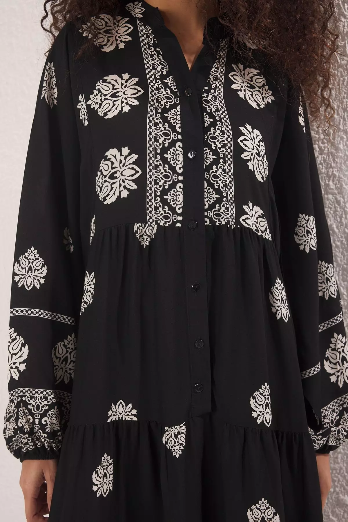 Black Patterned Viscose Woven Dress TCTSS24EB00221