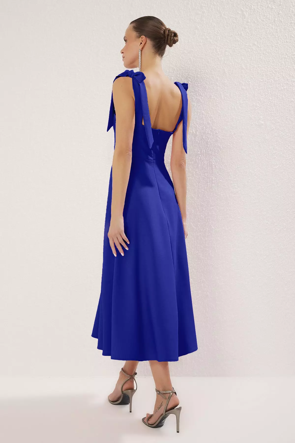 Saks A Line Strap Binding Detailed Midi Stylish Evening Dress