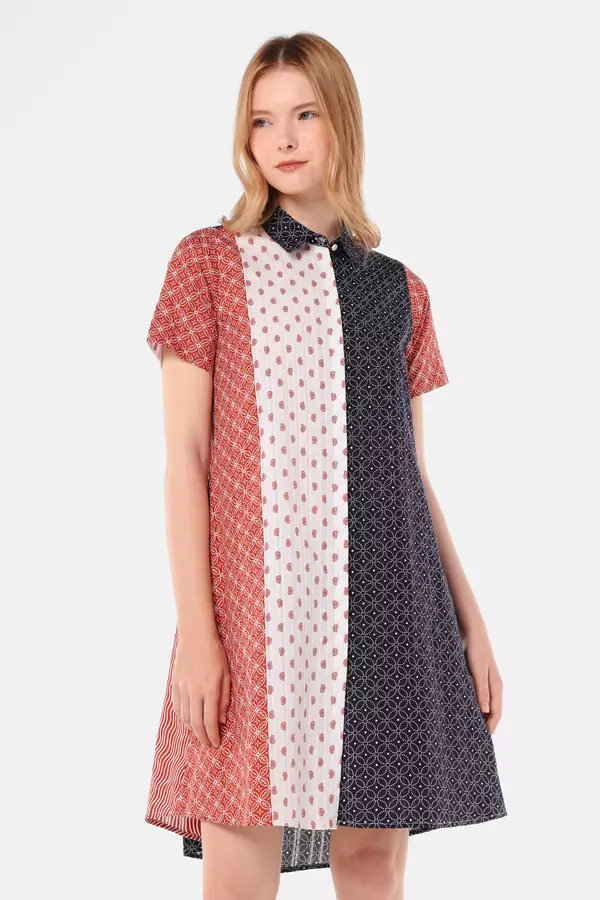 MINIMAL - Nastira - Dress Katun Motif Etnik - Red Colour Red