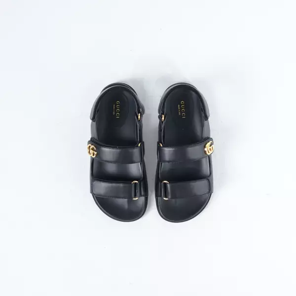Sandal GUCCI GG GHW BLACK LEATHER STRAP SANDAL 100% ORIGINAL