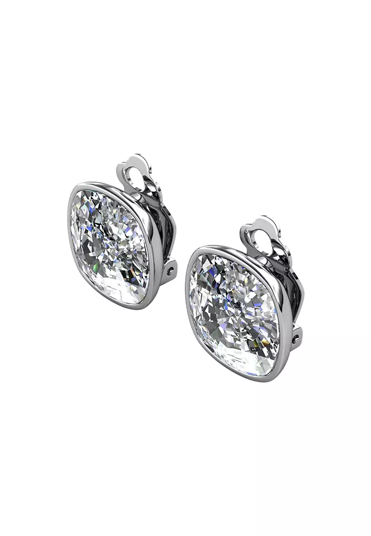 Squarish Clip Earring WG - Anting Jepit Crystal Luvea Premium Collection by Her Jewellery