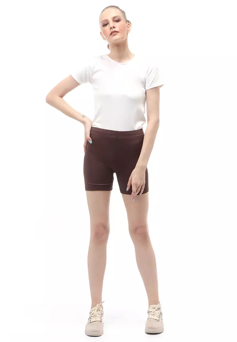 Hot Pants Motif Polos Design Simple Dalaman Wanita Relaxed Fit - Coklat