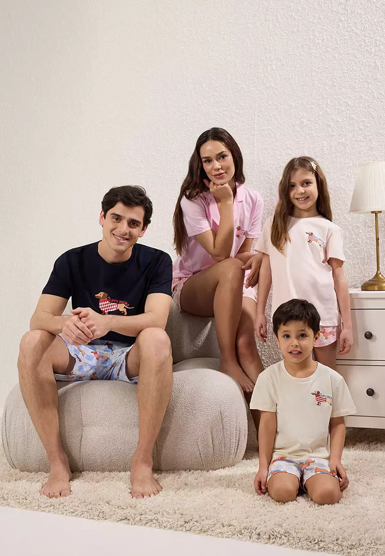 Women Family/Family Pink 100% Cotton Dog Shorts Knitted Pajama Set THMSS25PT00335