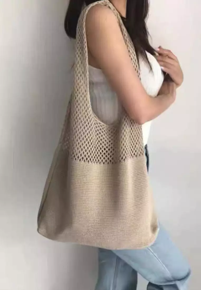 2025 New Vintage Hollow Woven Tote Bag Large Capacity Shopping Bag CA080701