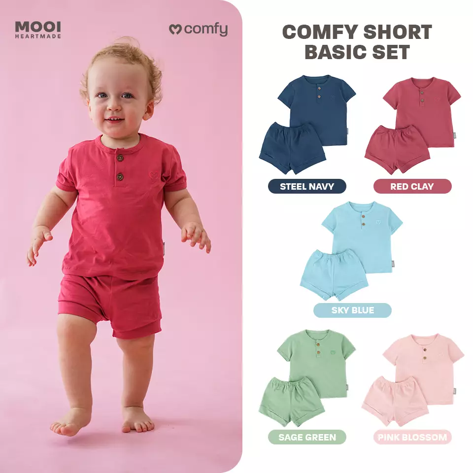 Mooi Setelan Bayi Comfy Baby Short Basic Set - Pink Blossom