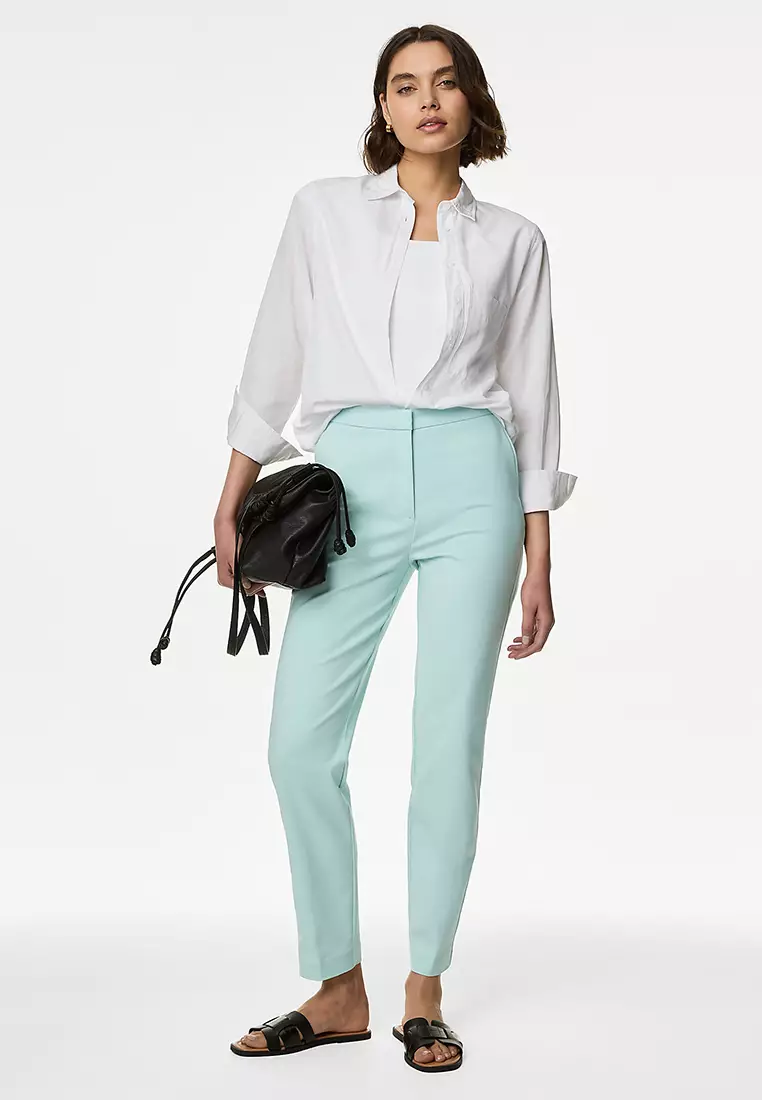 Cotton Blend Slim Fit Ankle Grazer Trousers