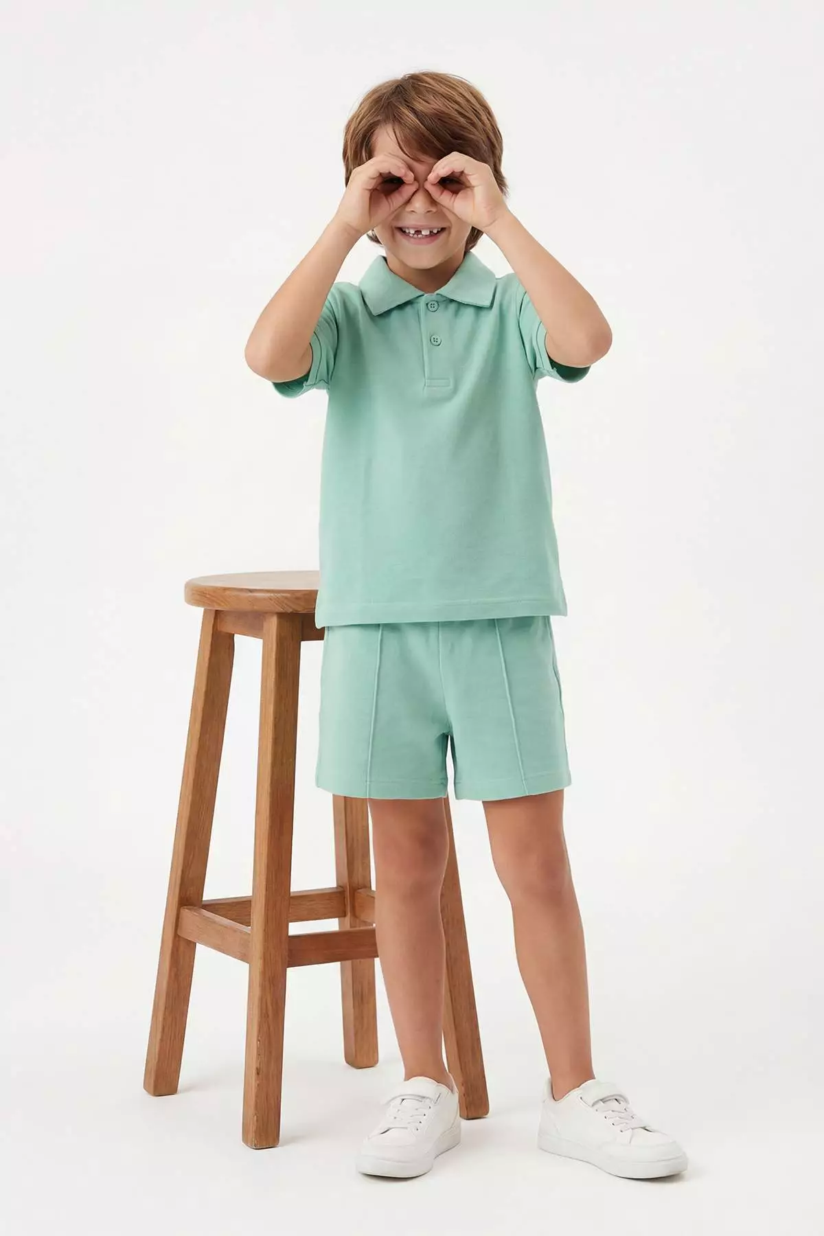 Green Boy'S Plain Knitted Holiday Outfit - Top And Bottom Set Tkdss26Au00034