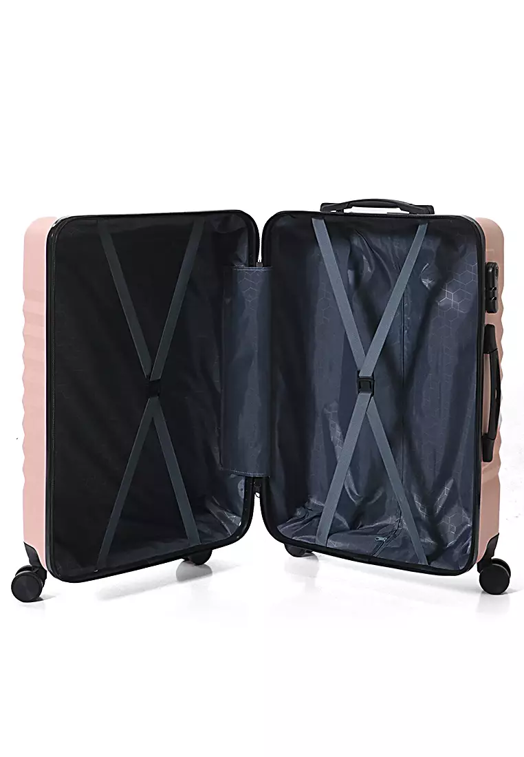 Isvara Tas Koper One Set Unisex Large Compartment Suitcase Number Code Locking Material Fiber ABS ORIGINAL - Pink Tua