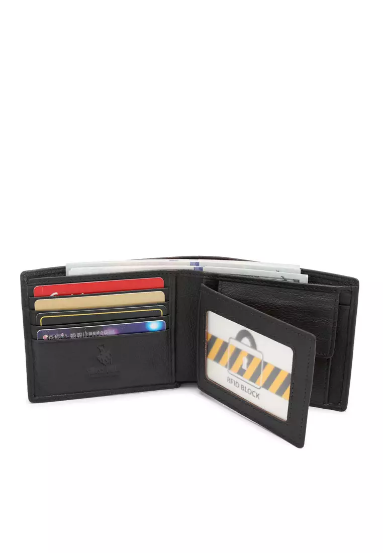 Men's RFID Blocking Tri Fold Wallet with Coin Compartment - Black