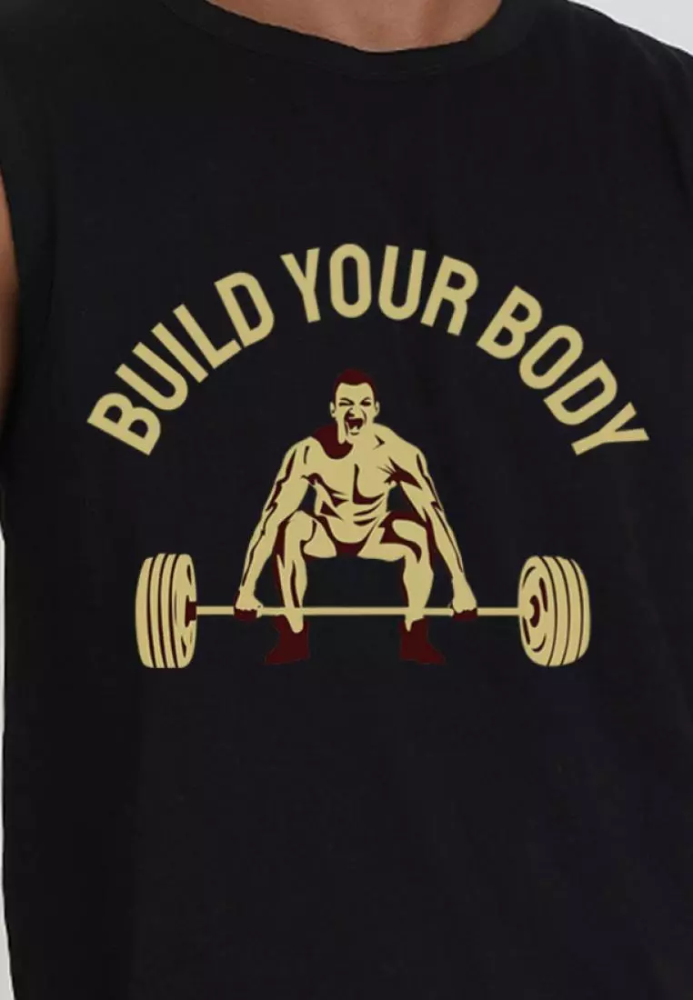 Build Your Body Black Graphic Sleeveless Gym workout Tank/Vest