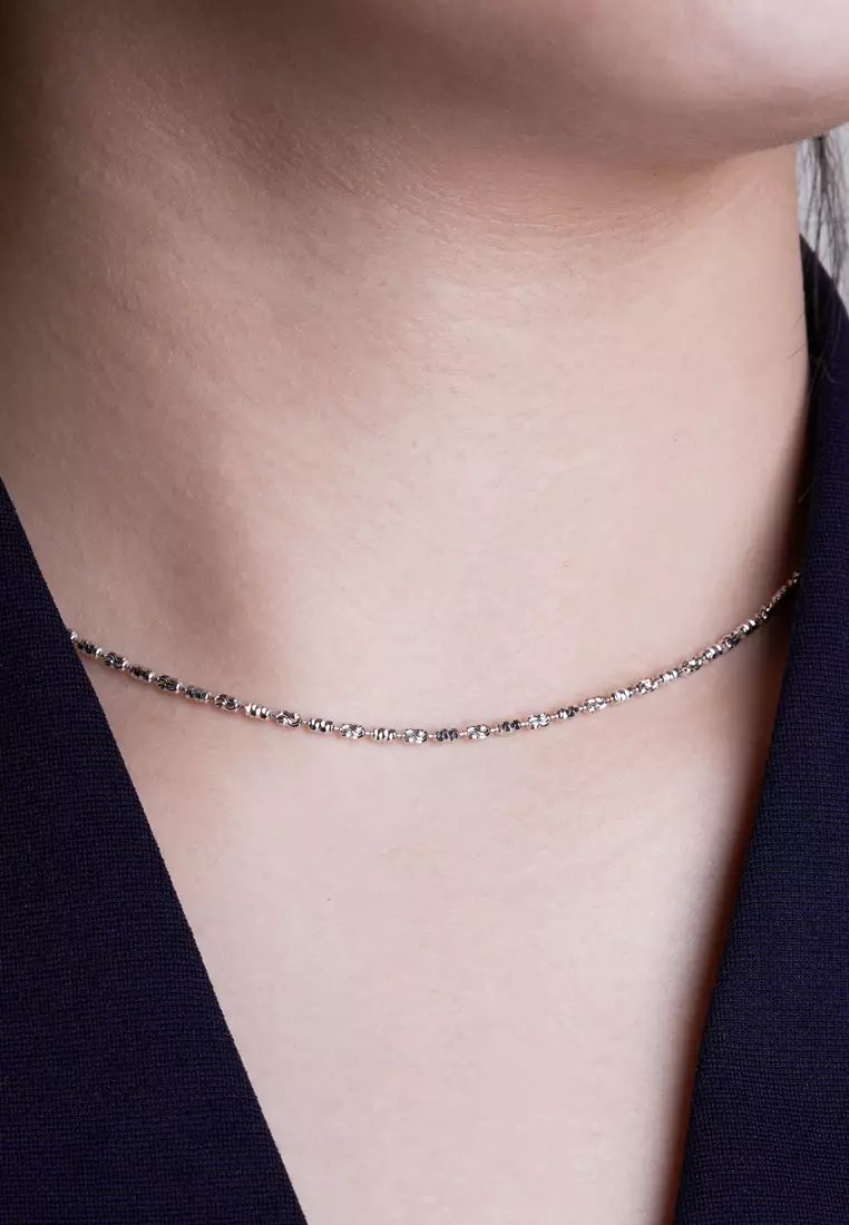 Tomei Sparkling with Laser Necklace, Unisex White Gold 585