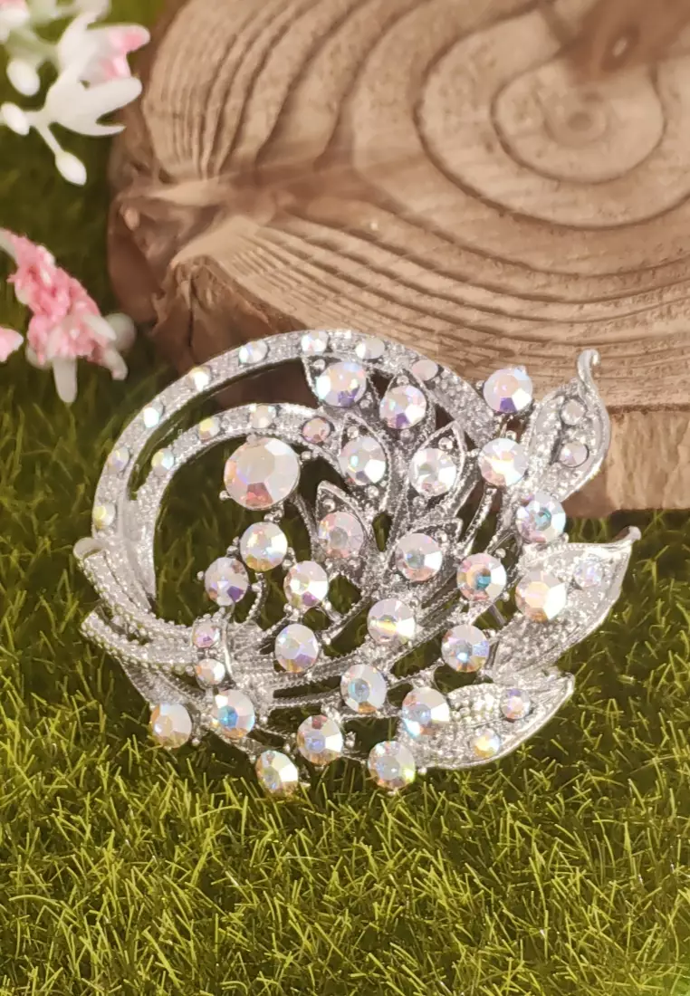 Barret Oversized Intertwined Aurore Boreale Crystal Rollover Clasp Brooch