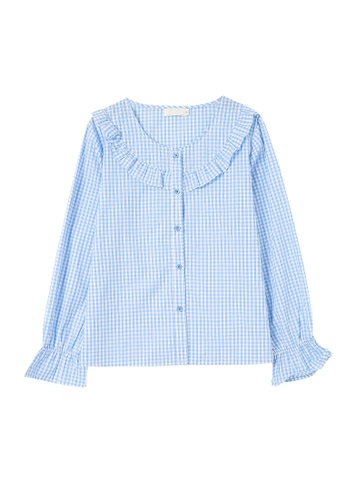 Its Me blue Ladies Flared Sleeve Checkered Shirt BEC79AABCD6328GS_1