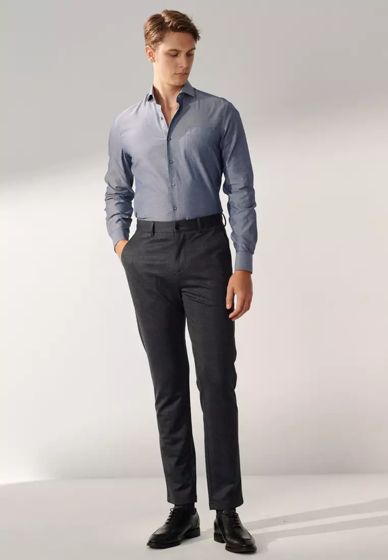 Gray-blue Check Slim Stretch Jersey Trousers
