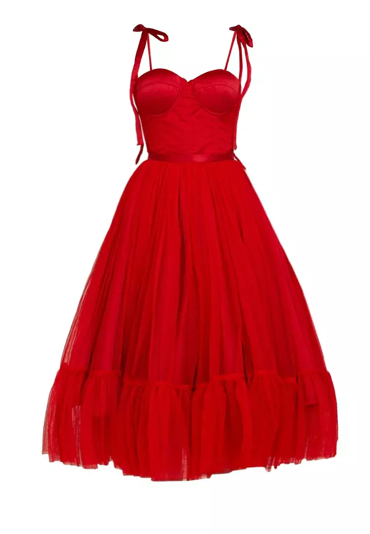 Grecia Bustier Sheer Tea-Length Dress