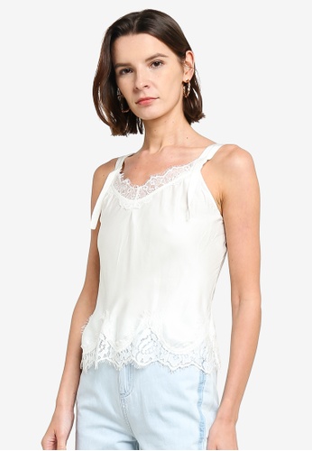 Hopeshow white Satin Tank Top with Lace Details 8A3CEAA43BC2E7GS_1