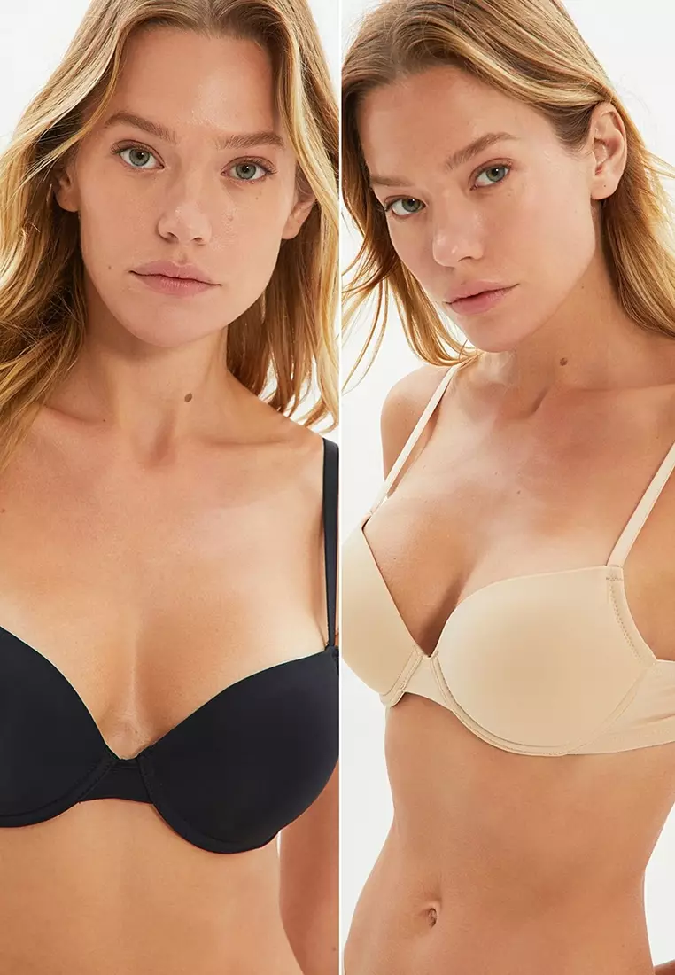 Buy Trendyol 2Pack BlackSkinned Push Up Tshirt with Bra and Bra