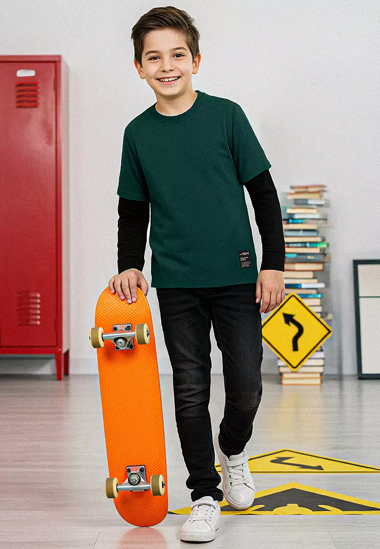 Emerald Green Printed Regular Fit Knitted Boys T-Shirt