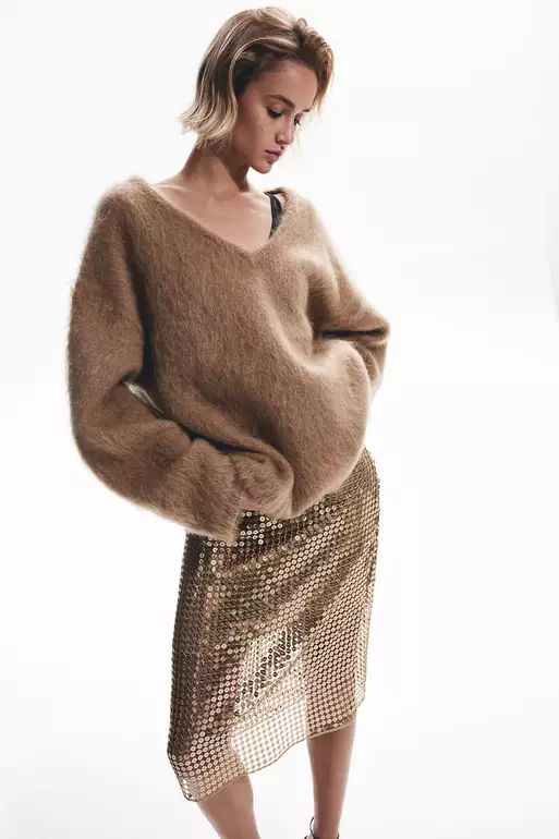 Sequined mesh skirt