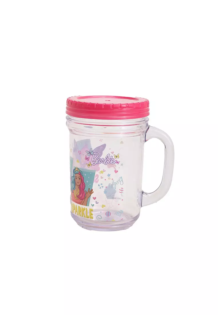 Barbie Mason Jar Mug 500ML With Cover Barbie Stay Fantasy