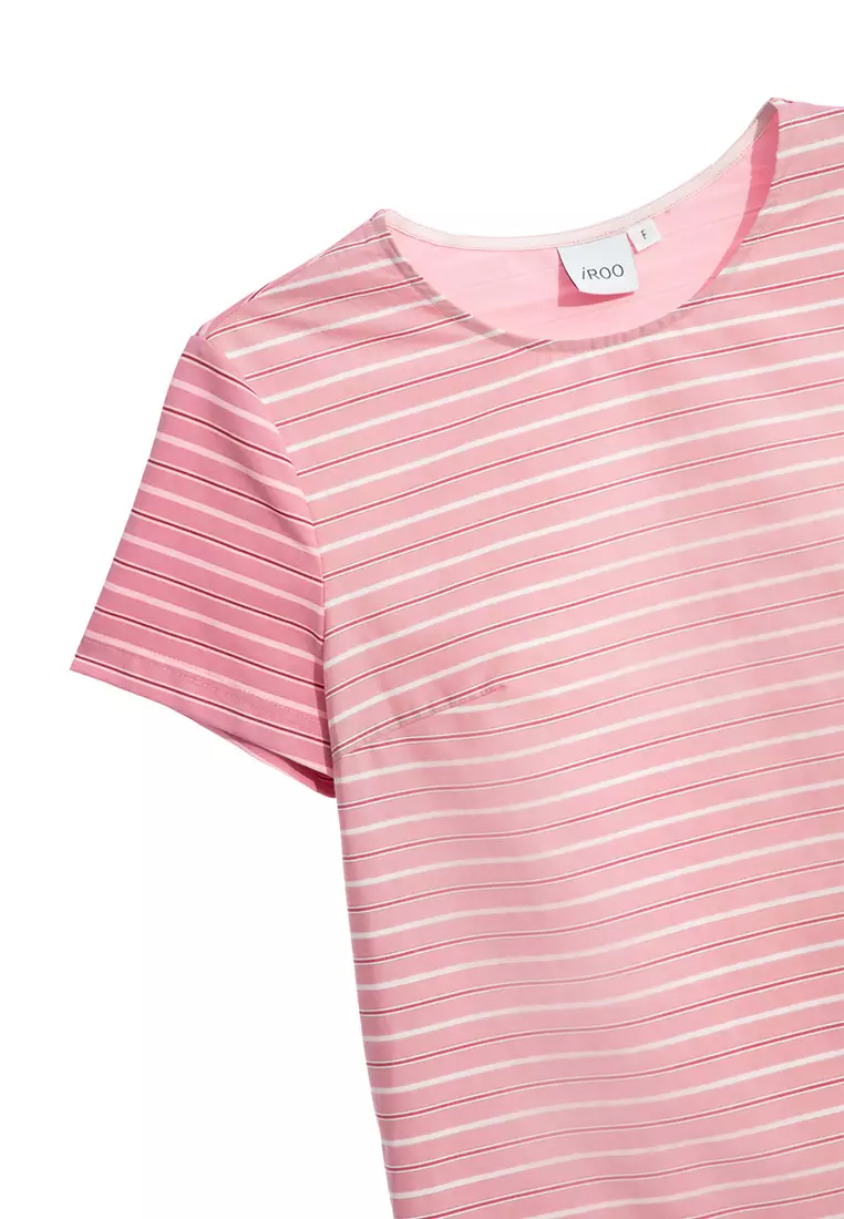 Stripe Print Short Sleeve Pink Top