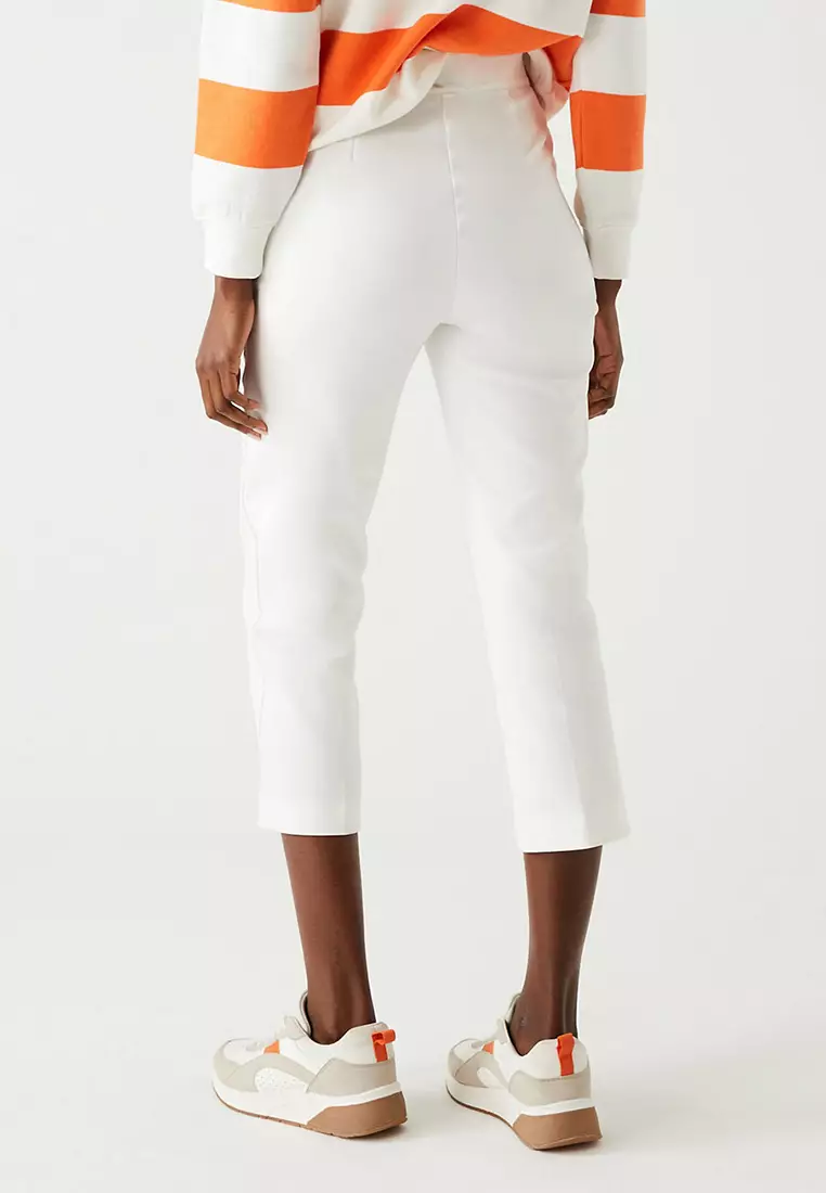 Cotton Blend Slim Fit Cropped Trousers