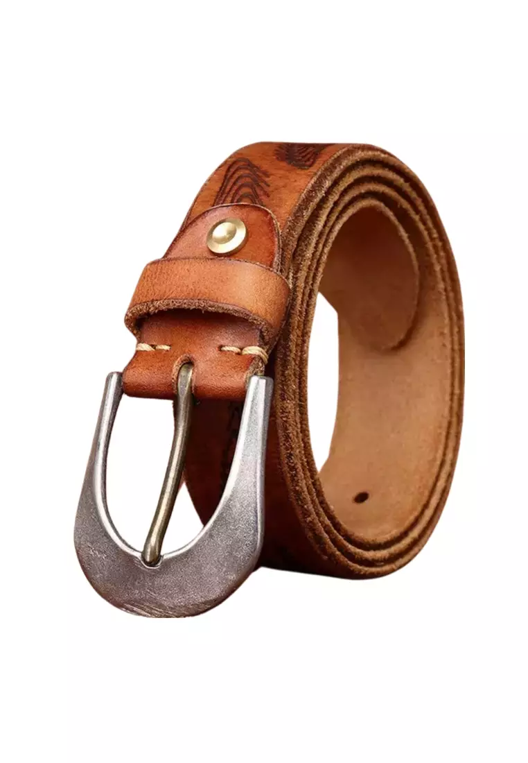 3.8CM wide retro personalized distressed leather belt