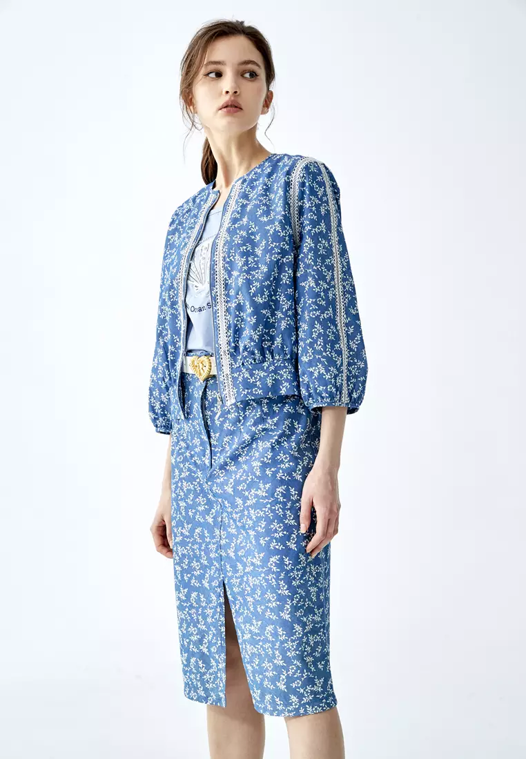 Coral Reef Print Front Slit Skirt