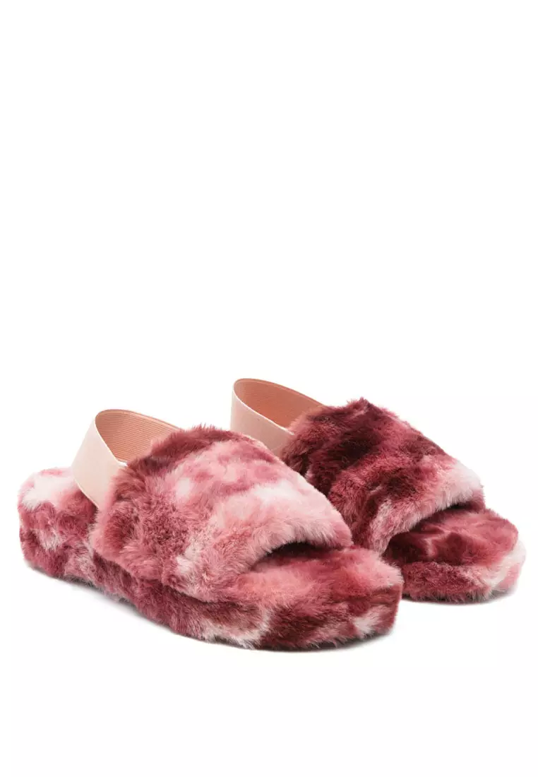 Burgundy fur slides hot sale