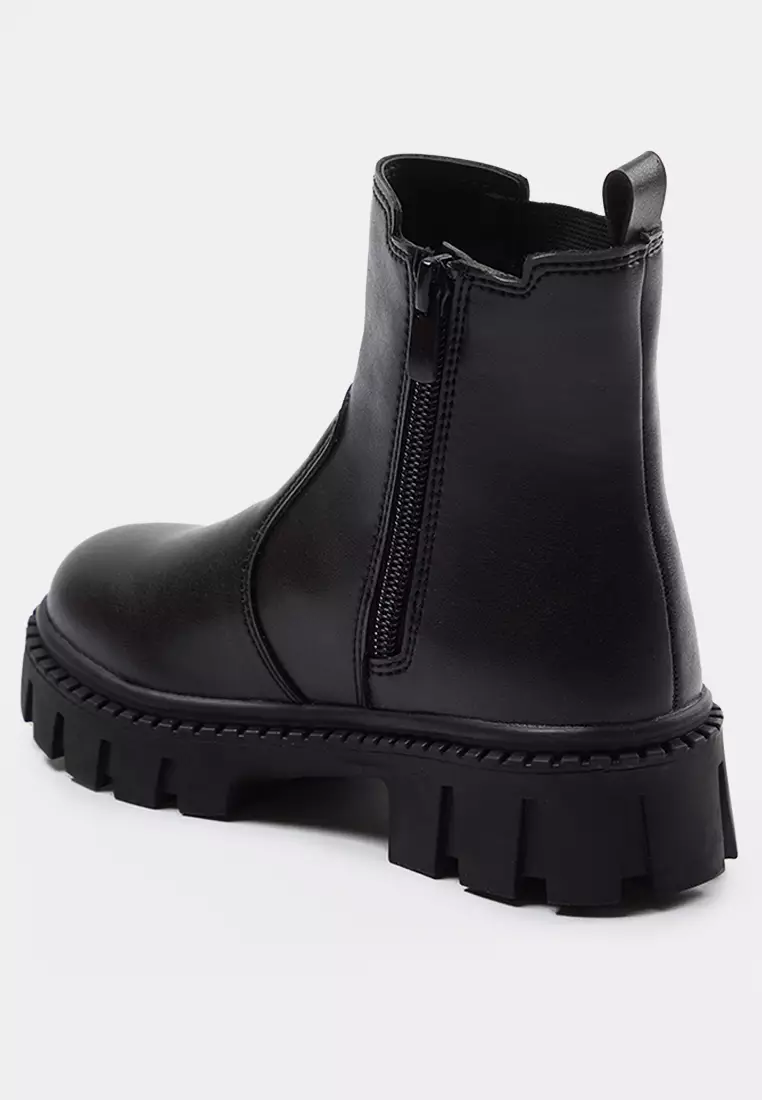 Black Elastic Big Girls Chealsea Kids Boots Takaw25Bo00039