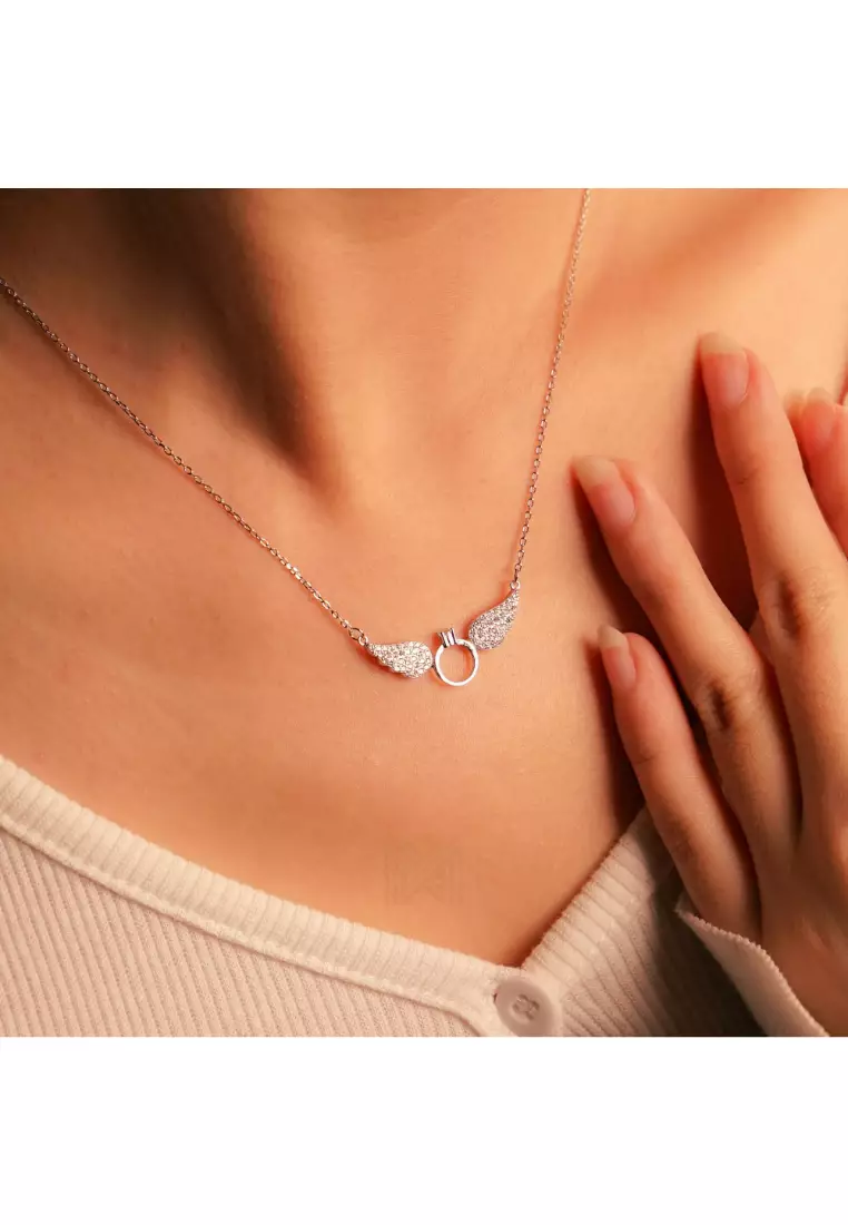 Millennia 2000 Angel Wings Cubic Zirconia Silver Necklace with 925 Sterling Silver
