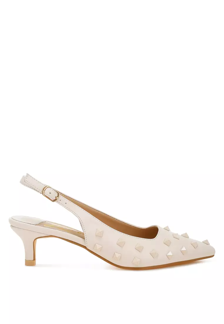 Discount on London Rag  shoes - SKU: Stud Embellished Kitten Heels in Beige