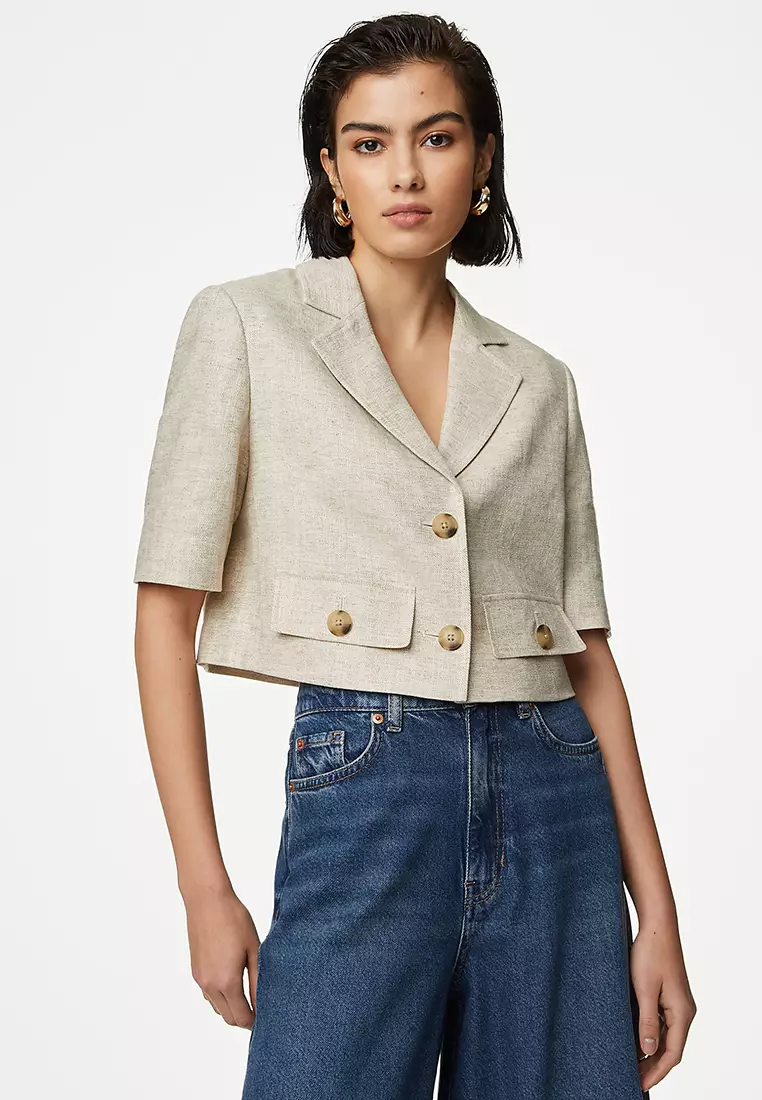 Jual Marks Spencer Linen Blend Short Sleeve Cropped Blazer