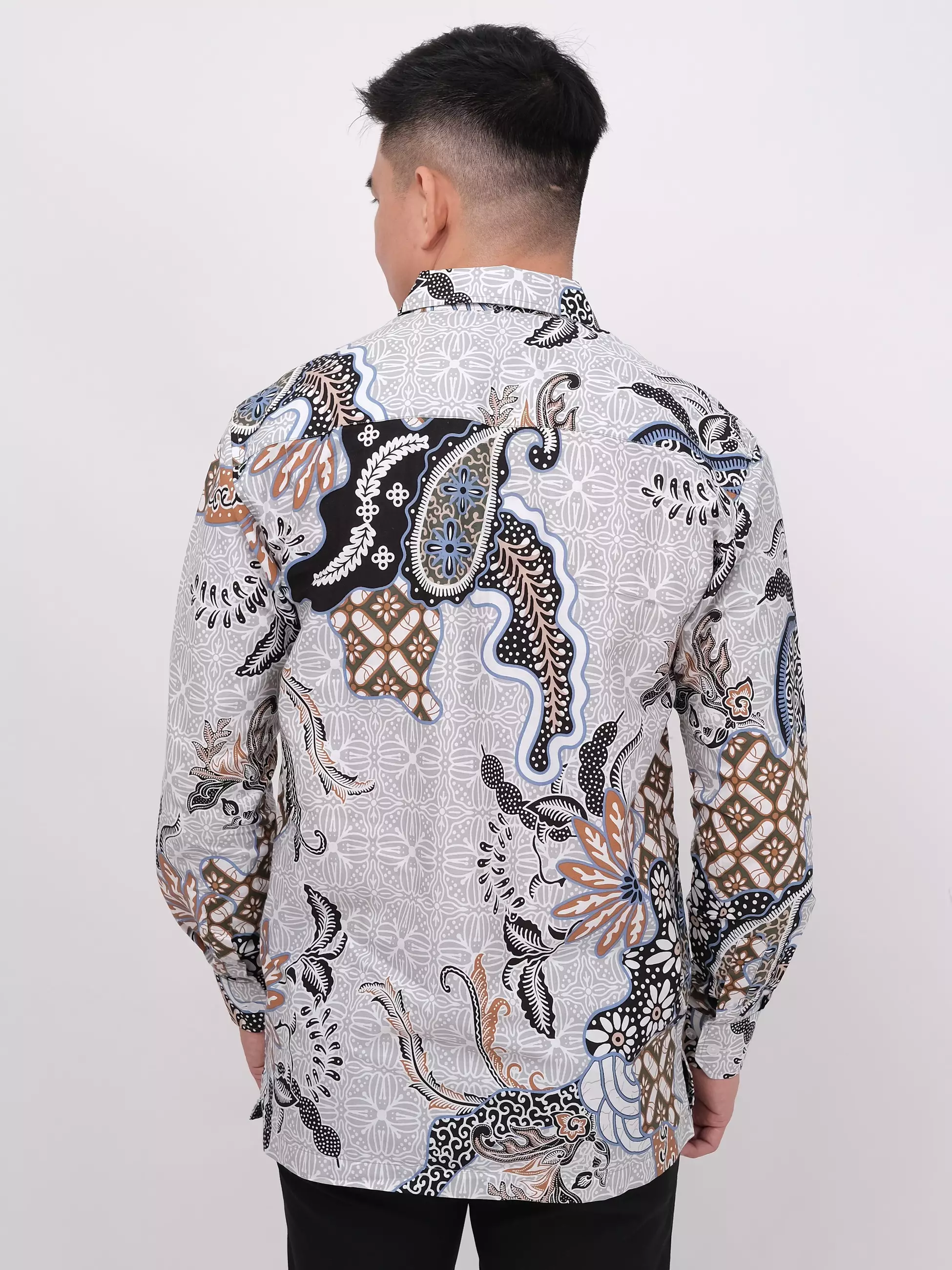 Kemeja Batik Lengan Panjang Abu Biru 16851