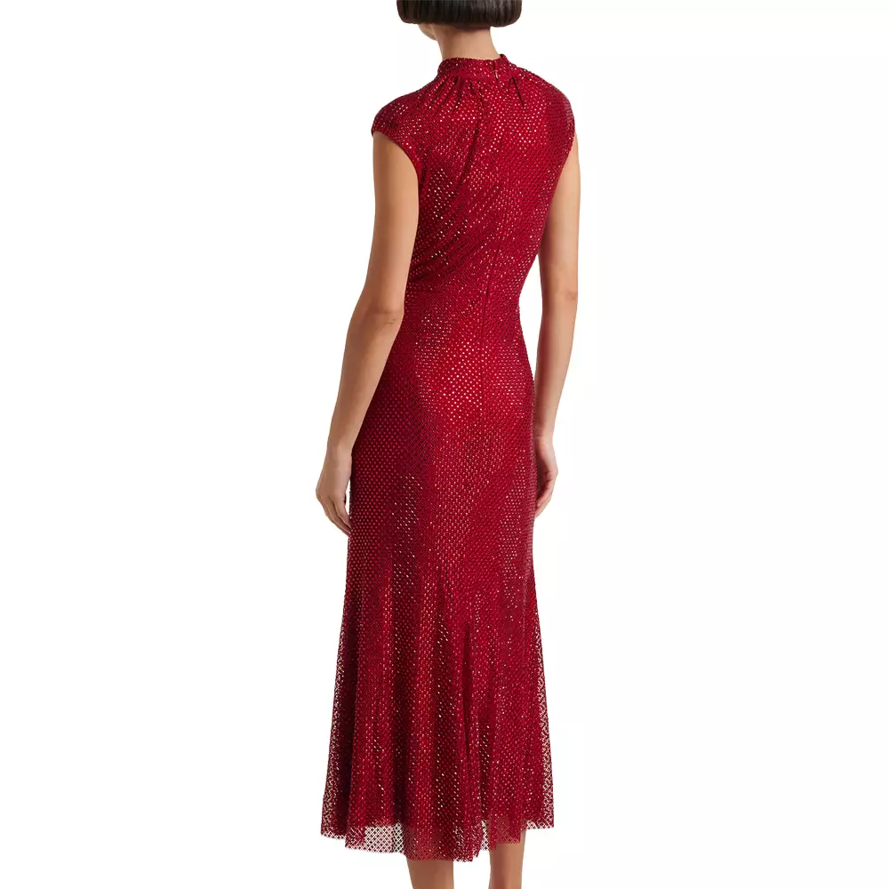 Jual Self-portrait Rhinestone Fishnet Midi Dress Red Original 2025 ...